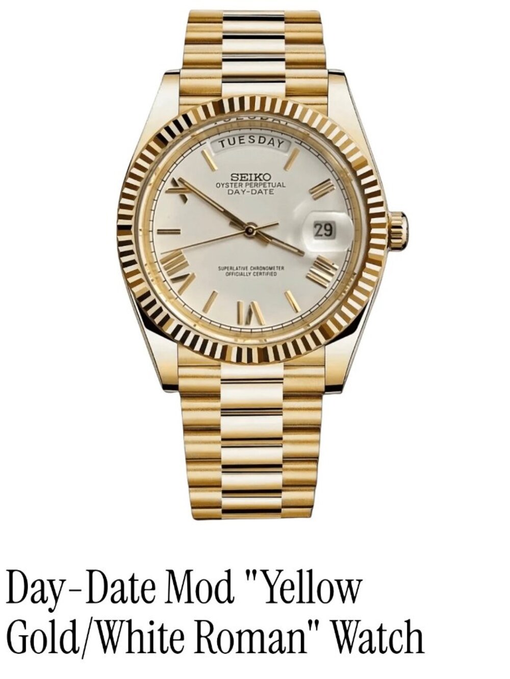 Seiko Day Date yellow gold watch